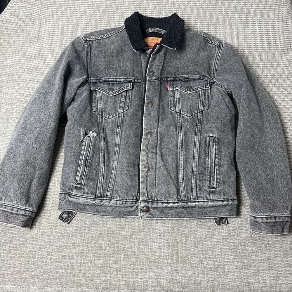 Levi's Men's Vintage Fit Sherpa Trucker Jacket Black Stonewash Medium
